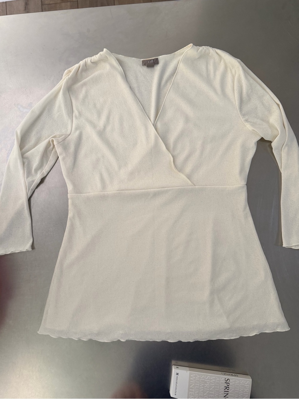 J. Jill Cream Wrap-Style 3/4 Sleeve Top Sz M Soft Stretchy Flattering Feminine